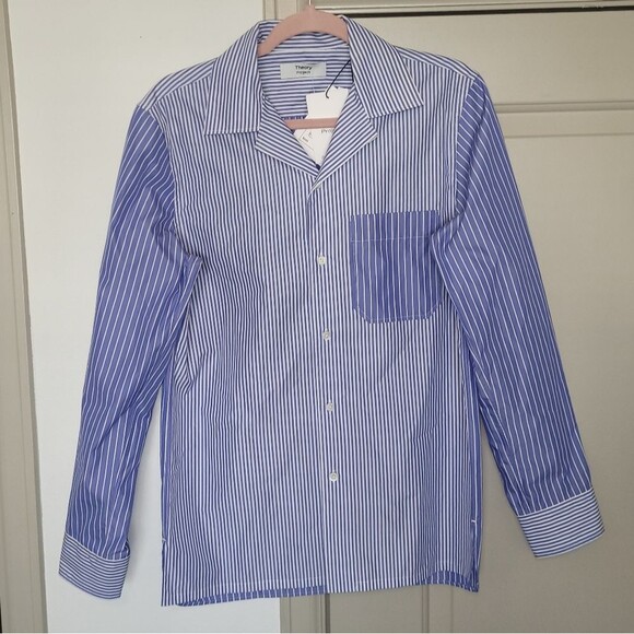 Theory Project Lucas Ossendrijver Men's XS Blue Multi Sleek Striped Shirt - Picture 1 of 12